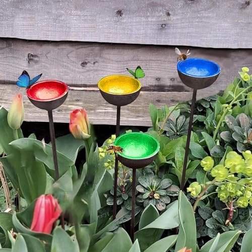 4 estações de irrigação de abelhas, lindo copo alimentador de água de borboleta, estacas de jardim d