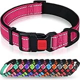Taglory Hundehalsband, Weich Gepolstertes Neopren Nylon Hunde Halsband für Mittlere Hunde, Verstellbare und Reflektierend für das Training, Hot Pink