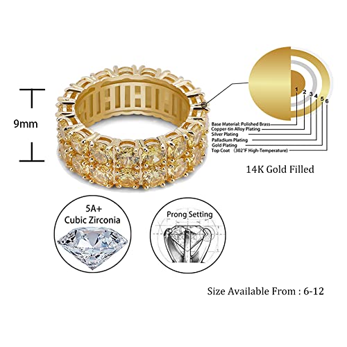 Topgrillz 9Mm 2Rows Round Cut 14K Silver Plated Iced Out Lab Diamond Wedding Band Eternity Bands Ring For Men Women (Golden, 11) #TOP1