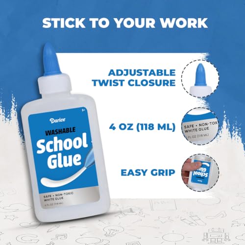 Darice Washable School Glue 4oz - 12-Pack White Liquid Glues for Kids - Extra-Strong for Slime, Arts and Crafts, Back to School Supplies - Glue Bottle with Adjustable Twist Closure - Image 2
