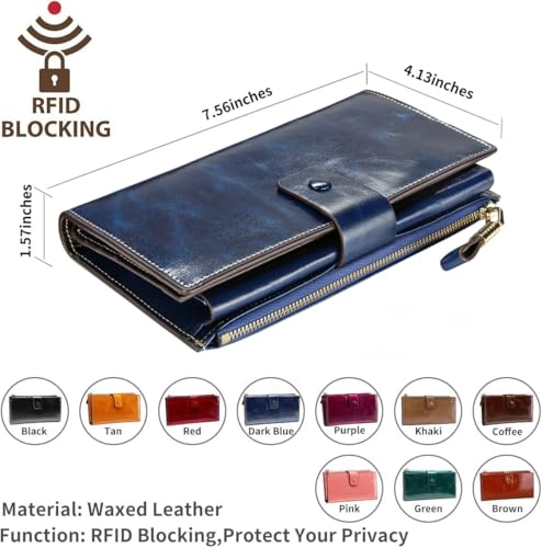 Image of Itslife Womens RFID Blocking Large Capacity Luxury Wax Genuine Leather Wallet Clutch Card Holder
