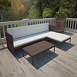 Runheo 3-TLG. Garten-Lounge-Set, Poly Rattan Braun, wetterfest für Terrasse & Balkon, inkl. cremeweißer Polster, Stahlrahmen, flexibel anpassbar, ideal für Outdoor-Entspannung