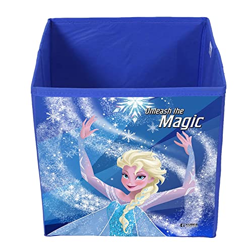 Image of Kuber Industries Disney Frozen Print Foldable Cube Box|Non Woven Storage Box For Clothes|Storage Organizer for Toys, Books, Baby Clothes|Pack of 4 (Blue)