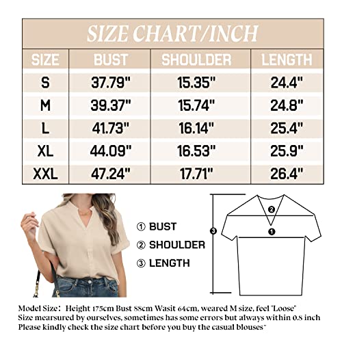 Women's Summer Dressy Chiffon Blouse Notch V Neck Short Sleeve Button Up Tops Loose Casual Cute Teen Girl Shirts For Work Large Apricot #TOP4