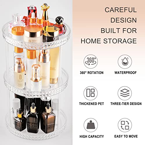 Byfu 3 Tier Rotating Lazy Susan Makeup Organizer, Turntable Clear Diamond Cosmetic Display Storage Tray, Plastic Bathroom Holder Rack For Kitchen, Table, Cabinet, Countertop, Pantry (Clear Diamond) #TOP4