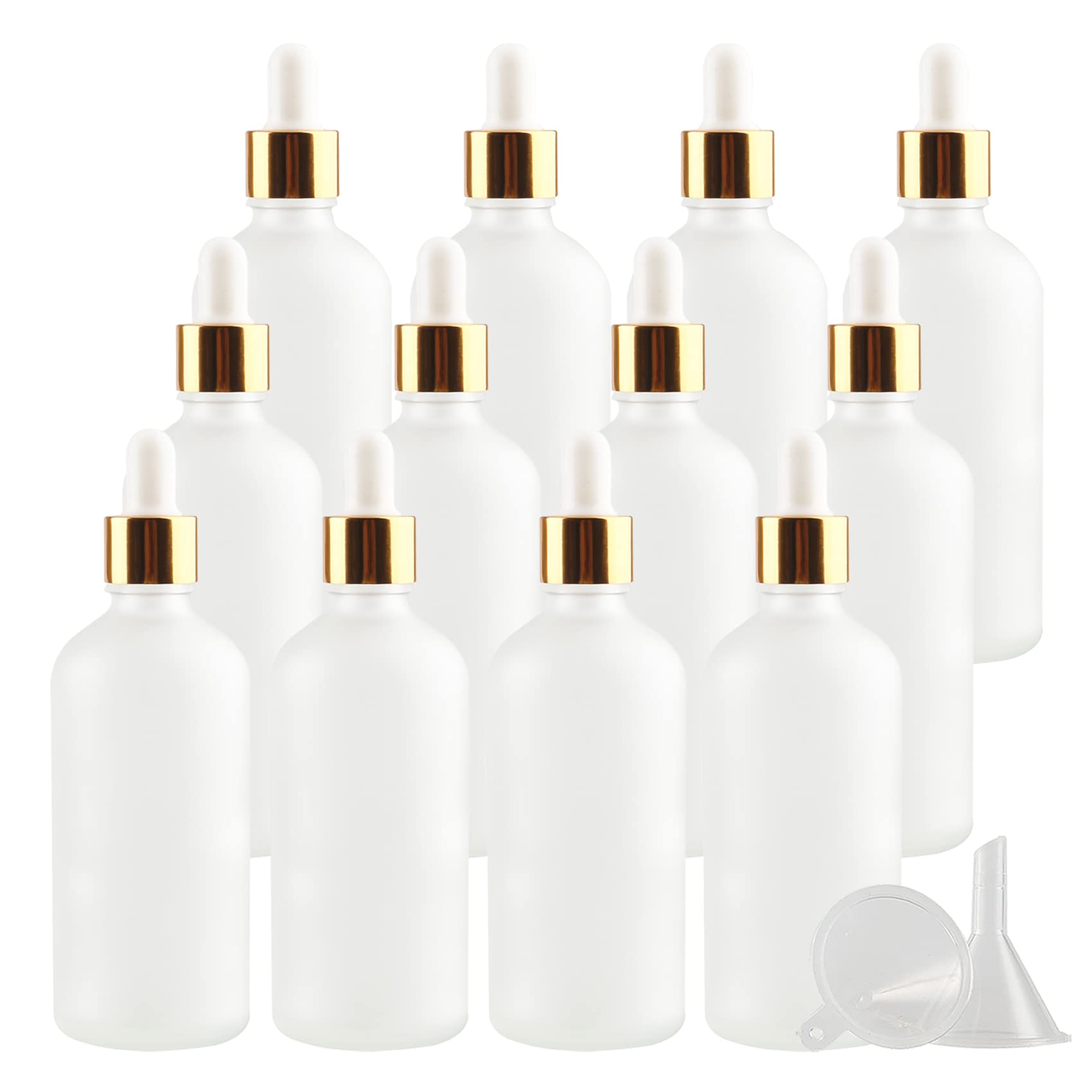 12 Pieza, 150ml Mate Transparente Frasco Cuentagotas Cristal con Tapón de Rosca Oro, Botellas de Cristal con Pipeta, para Aromaterapia Aceites Esenciales