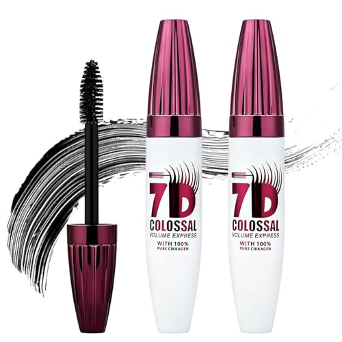 7D Waterproof Mascara, Black Lengthening Thickening Softer Fuller Lashes Mascara, Smudge-Proof, Gentle Formula, Daily Use (2Pcs)