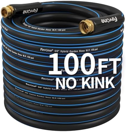 Fevone 100 ft Kink Free Garden Hose, All Weather Flexible, Heavy-Duty & Durable, Solid Brass Fittings, Leak-Free Connection - Thumbnail 5