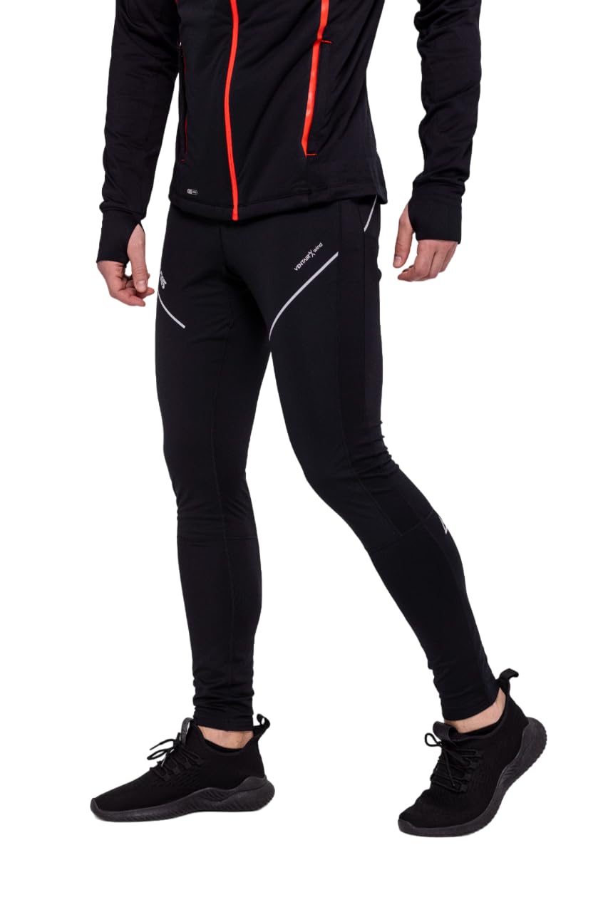 Airtracks Herren Winter Funktions Laufhose Lang Pro Line - Thermo Running Tight - Lauftight - Warm - Atmungsaktiv - Reflektoren