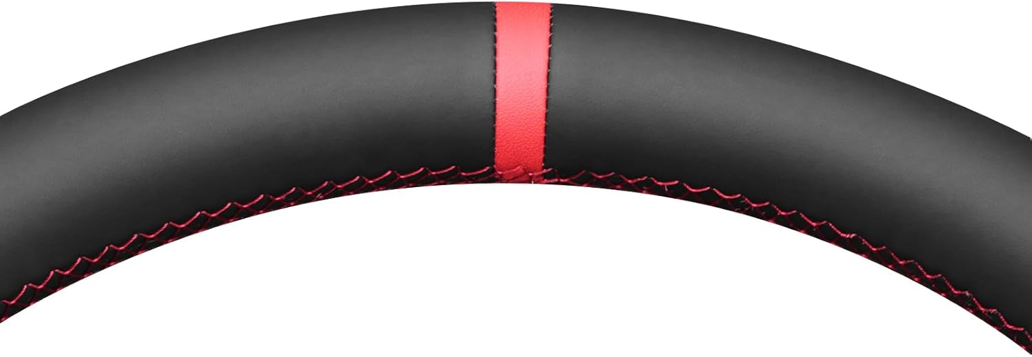 MEWANT Hand Stitch Black Faux Leather Embossed Woven Athsuede Steering Wheel Cover for Toyota Tacoma 2024 Tundra 2024