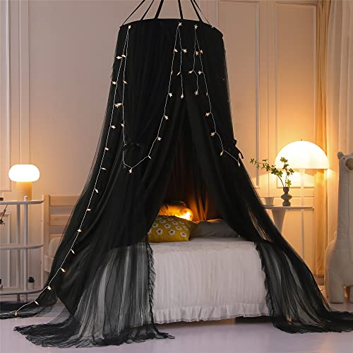Vethin Double Layer Princess Round Dome Canopy Bed Curtain For Girls Adults,Children Dreamy Mosquito Net,Cute Bedroom Decoration Castle Play Tent Reading Nook Canopies(Dome-Double Black) #TOP3