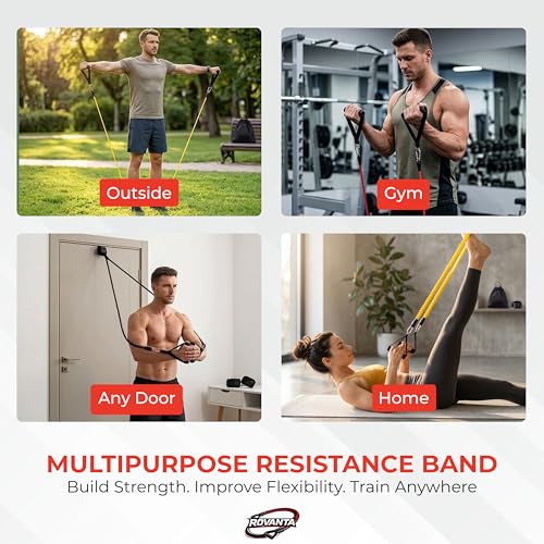 Image of PowerFlex Latex Resistance Tube Band Set - Stackable Strength Training Bands with Handles, Ankle Straps & Door Anchor for Home Gym, Yoga, Pilates & Full Body Workout