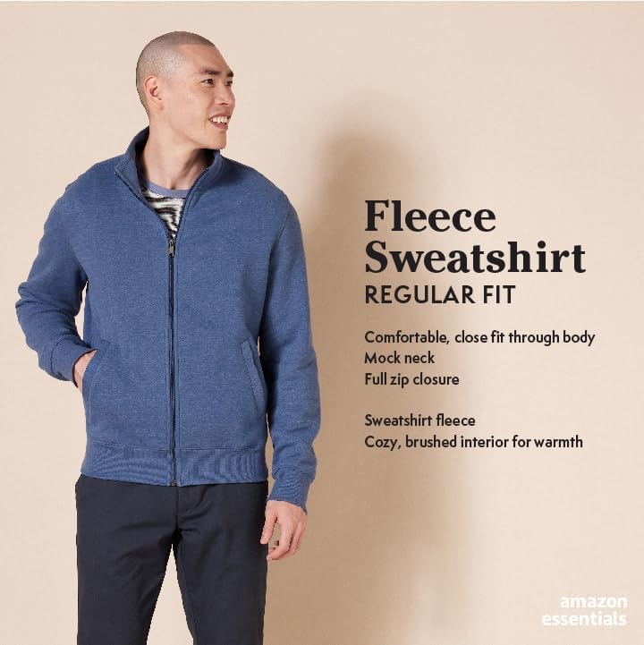 Amazon Essentials Men's Fleece Zip Up Mock Neck Sweatshirt, Midweight, Regular Fit