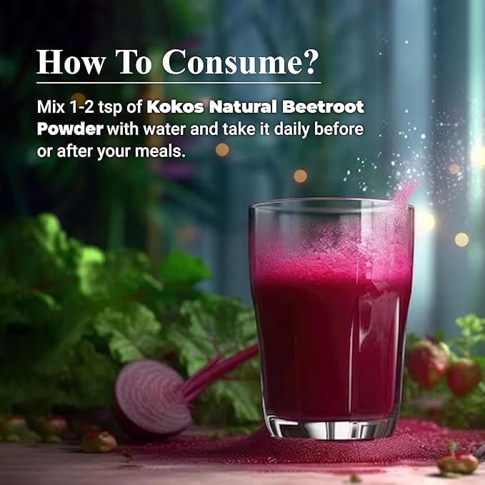 Image of Kokos Natural Beetroot Powder - 200 Gm (Pack of 3) | Natural, Rich in Antioxidants, Improves Blood Flow & Exercise Performance | Use in Soups, Curries, Dips, Smoothies, Pancakes | Natural Food Colour