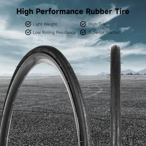 Image of yeesport 700x23c Tires Road Bike Set, 700 x 23c Road Bike Replacement Kit with 700x23 /25 /28c Tubes, Foldable 700c Bicycle Tires