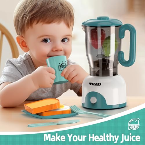 BRIGPICIOUS Kids Play Kitchen Accessories Toys Set, Pretend Play Kitchen Appliances Kit - Blender, Coffee Maker, Mixer, Toasters with Light & Sound, Playhouse Role Play Toy Gift for Girl Ages 3 4 5 6