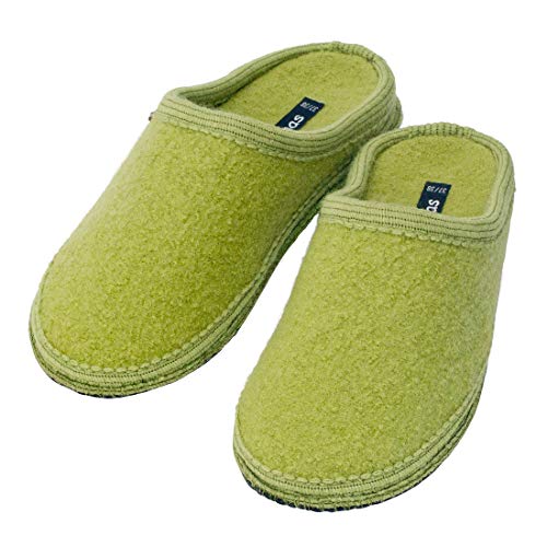 Japanwelt Zapatillas de fieltro para hombre, color verde manzana, cálidas, 100% lana de oveja, suela de fieltro 41/42, verde manzana, 41/42 EU