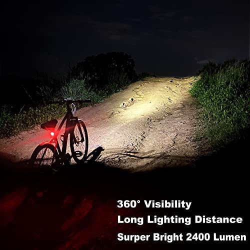 EILIOC 6400mAh Bike Lights Front and Back,USB C Rechargeable Bicycle light Super Bright 2400 Lumen Cycle lights Waterproof Led Bike Headlight and Taillight Set for Road/MTB - Image 6