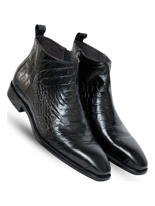 vantier Antilia Croco Black Boots | Men Leather Formal Ankle Boots | Luxury Embossed Crocodile Pattern Footwear | Premium Handcrafted Fashion Boots for Men-picture-44
