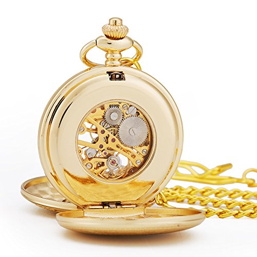 Cortella Mens Pocket Watch, Antique Skeleton Mechanical Silver Double Case Roman Numerals Gift Timepiece, Water Resistant Pocket Watches for Men (Gold) by Cortella - Used condition - Image 7