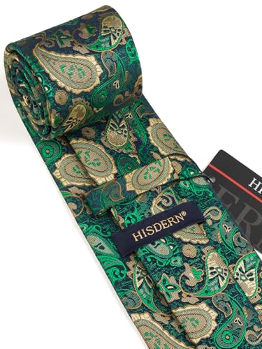 Image of HISDERN Ties for Men Paisley Tie and Pocket Square Woven Classic Floral Mens Ties Handkerchief Set Wedding Party Necktie