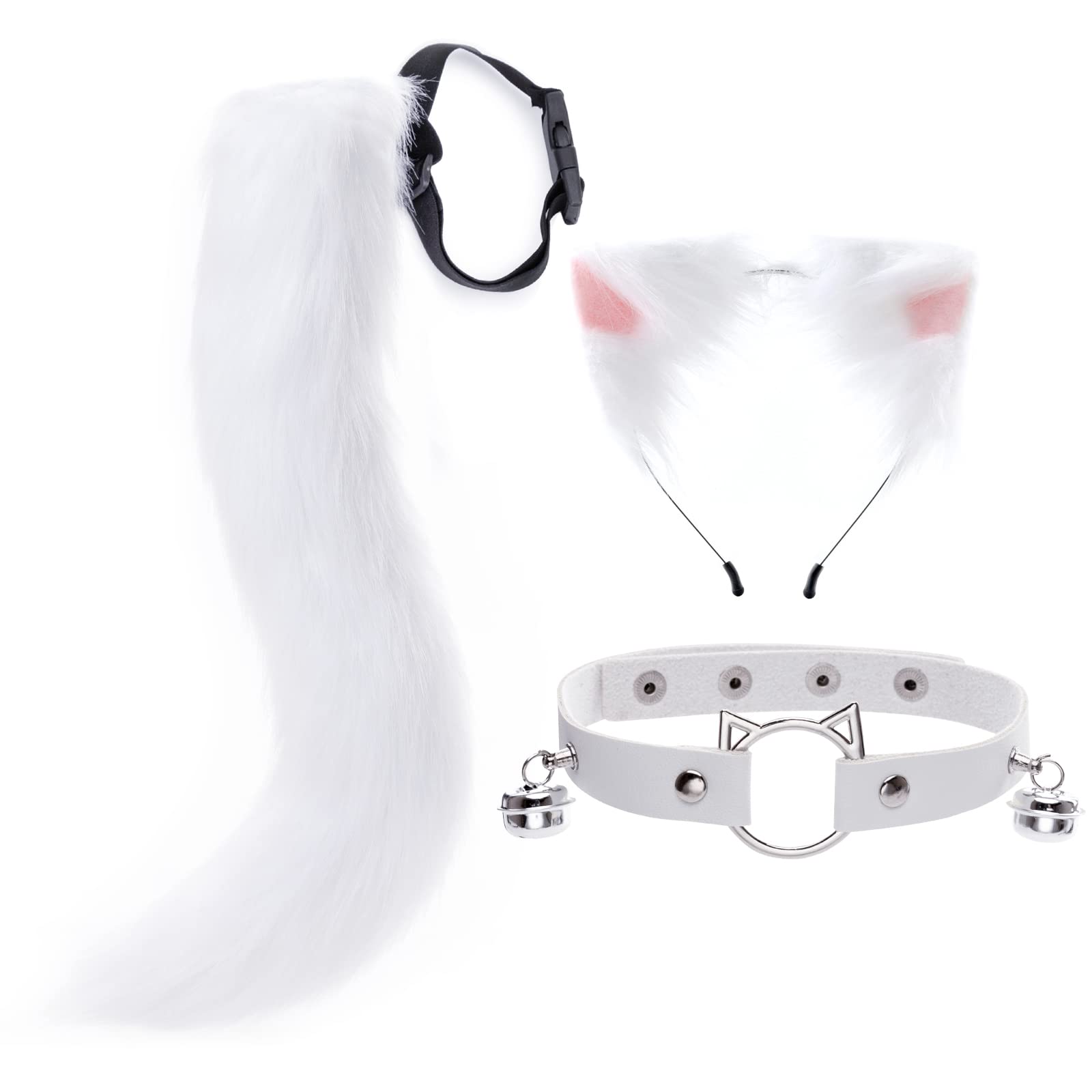 DRESHOW Fox Faux Fur Tail Cat Ears Headband Halloween Party Costume Neck choker Cosplay Set for Women