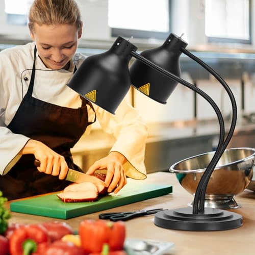 Yuanhao Black Dual Arm Stainless Steel Food Heat Lamp with 3 Bulbs - 120V, 500W (Black)