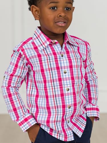 Image of RUGGEDBUTTS Boys Solid Cotton Long Sleeve Button Down Shirt with Button Tabs