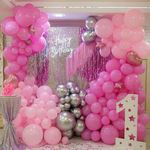 Image of Pink White Balloon Set, 60 PCS Metallic Birthday Balloons, Confetti and Macaron Latex Matte Balloons for Helium, Girls Women Baby Shower Wedding Supplies