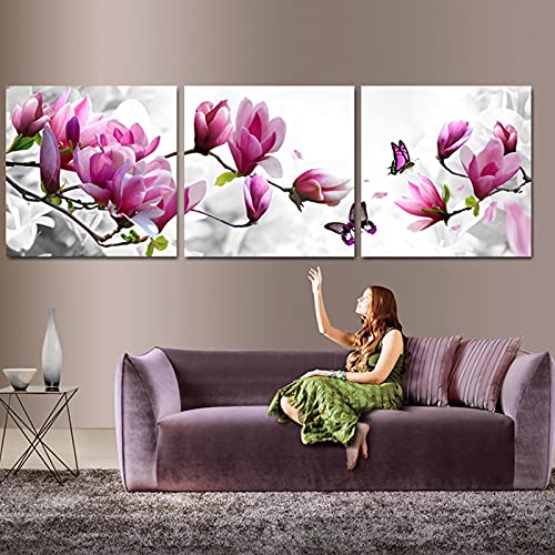 Toile violette rose fleur papillons grand format 70x70cm - 5