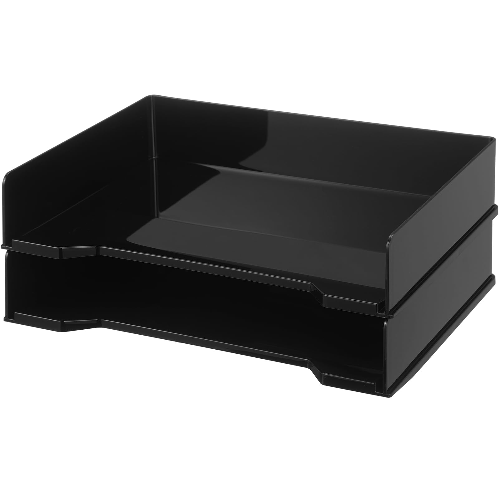 Bandejas apilables de plástico DoubleFill organizador de escritorio rectangular gris