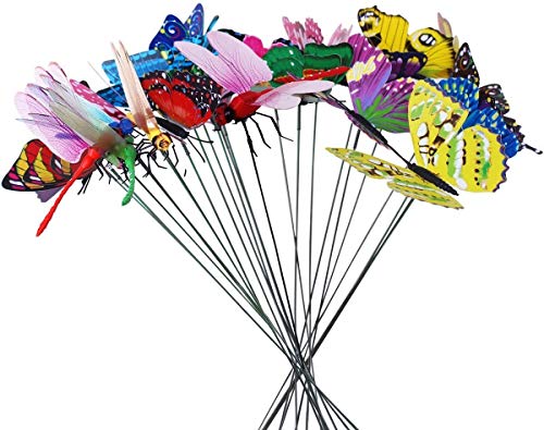 Homgaty 25Pieces Colourful Garden Butterflies Dragonflies On Sticks Butterfly Stakes Patio Ornaments Plant Outdoor Yard Decoration