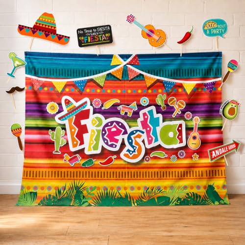 Fiesta Theme Photography Backdrop & Studio Props Kit, Cinco De Mayo Party Decorations, Mexican Photo Booth Background for Pictures, Summer Pool Mexicana Birthday Party Supplies