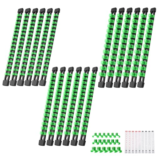 Image of Reniteco 18-Pack Socket Organizer Set, 1 /4 inch x 96 3 /8 inch x 90 1 /2 inch x 72 Clips | 258 Clip Capacity, Havy-Duty ABS Socket Rails, Removable Clips, Drive Socket Storage, Toolbox Drawer or Wall Mount