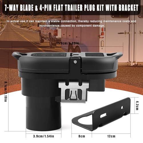 Image of Zhushan 7-Way Blade & 4-Pin Flat Trailer Plug Kit with Bracket, Compatible with Ford F-150 F-250, Ram, Chevy, GMC, Truck SUV RV Tow Wiring Harness (2009-2023)