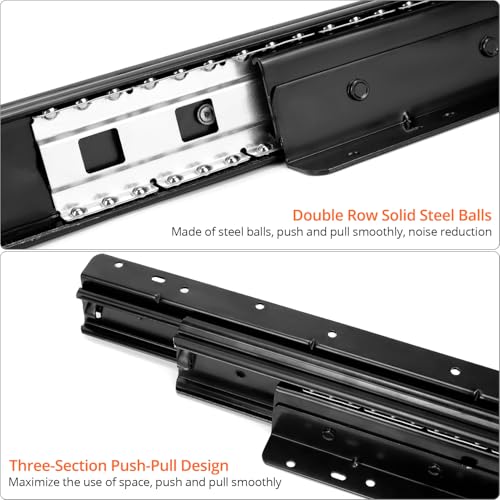 QWORK® Heavy Duty Drawer Runners Slides for Under Stairs Storage 400-900mm, Full Extension, Black, Load Capacity 120kg, 1Pair - Image 4