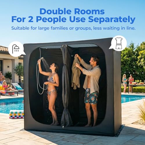 EighteenTek® Shower Tent, 2-Room Changing Room, Outdoor Shower Enclosure, Privacy Canopy Shelter with Floor & Doors, Waterproof & Lightweight, Toilet Tent Bathroom for Courtyard, Pool, Photoshoot