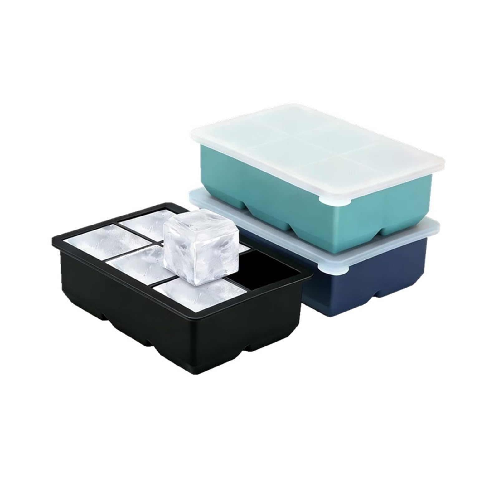 Cubiteras de silicona con tapas extraíbles, cuadradas, paquete de 3