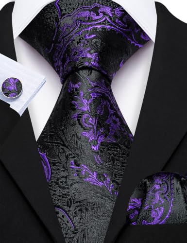 Image of Barry.Wang Men Ties Paisley Woven Silk Necktie Set with Pocket Suqare Cufflinks Formal