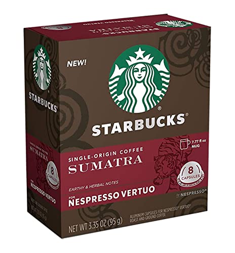 Image of Starbucks Coffee Nespresso Capsules, Sumatra Flavor, Dark Roast & Single-Origin Coffee, For Nespresso Vertuo Machines, 8 CT Capsules Per Box (Pack of 1 Box)