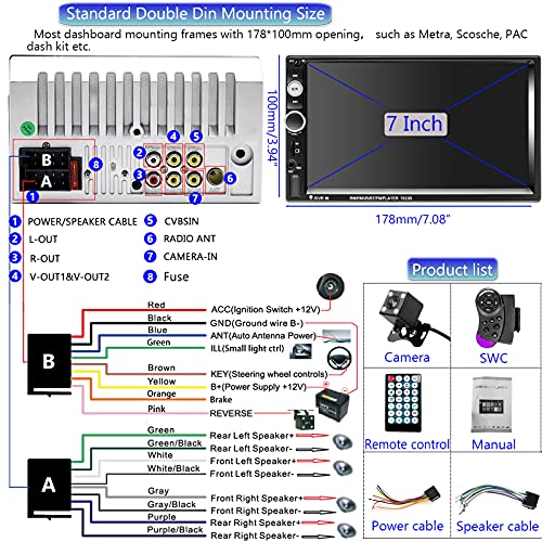 Podofo Double Din Car Stereo Radio 7 Inch Touch Screen Bluetooth Handsfree Mirror Link Usb Sd Fm Audio Receiver With Backup Camera Wireless Remote Control Steering Wheel Control #TOP5