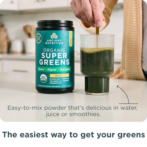 Ancient Nutrition SuperGreens Powder with Probiotics, Organic Mango Flavor Greens, Made from Real Fruits, Vegetables and Herbs, Digestive and Energy Support, 25 Servings, 6.8oz - Image 5