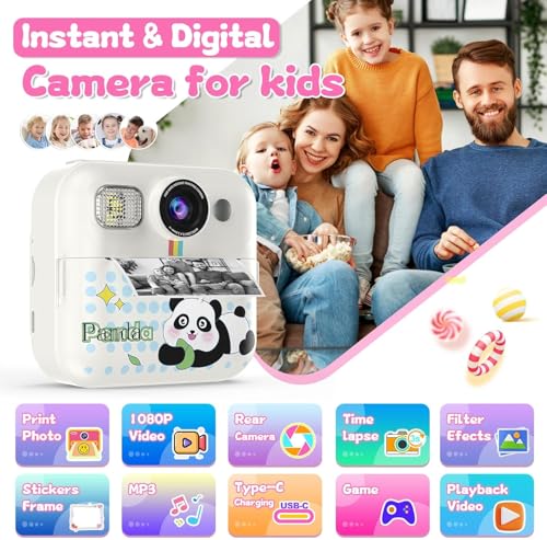 Image of Cason Instant Camera for Kids with Print,1080P HD Instant Photo Camera with Games,3 Print Rolls,Fun Filters for Creativity for 5-15 Years Kids Upto 32GB (Panda)