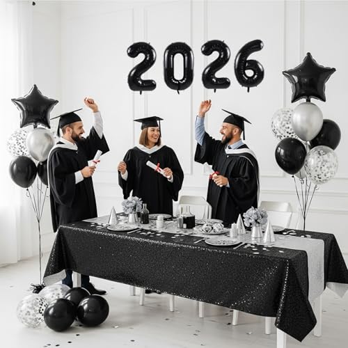 Image of TONIFUL 20 Pcs Number Balloon 2 Set 16 Inch Black 0-9 Numbers Balloons | Small Custom Digital Mylar Foil Ballons for Birthday Halloween Graduation Anniversary 2027 New Year Eve Party Decorations