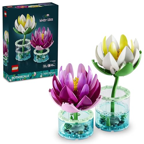 LEGO Botanicals Water Lilies - Faux Flowers Set w/ 2 Artificial Potted Plants in Transparent Vases - DIY Kids Beroom Decor - Gift for 9+ Year Old Girls & Adult Flower Lovers - 11511