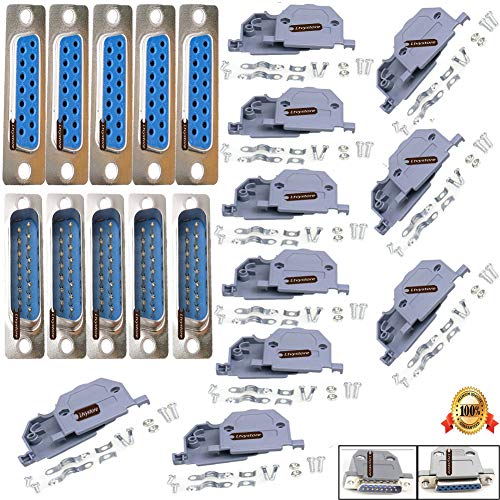 Ltvystore Rs232 Parallel Serial Port 2 Rows Db15 15 Pin D Sub Male / Female Connector + Plastic Assemble Shell Cover Vag Adapter, Pack Of 10 #TOP15