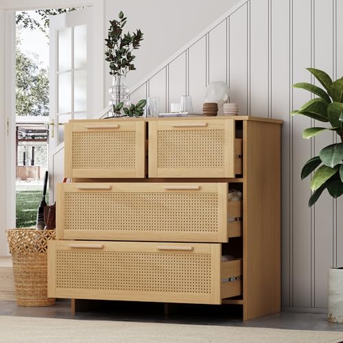 Armario de ratán natural con 4 cajones cómoda para dormitorio y salón 5