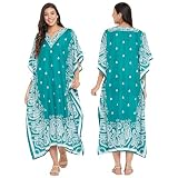 Oussum Plus Size Kaftan Dresses for Women, Polyester Summer Caftan Cover Up Maxi Beach Dress, 1X–3X - Green