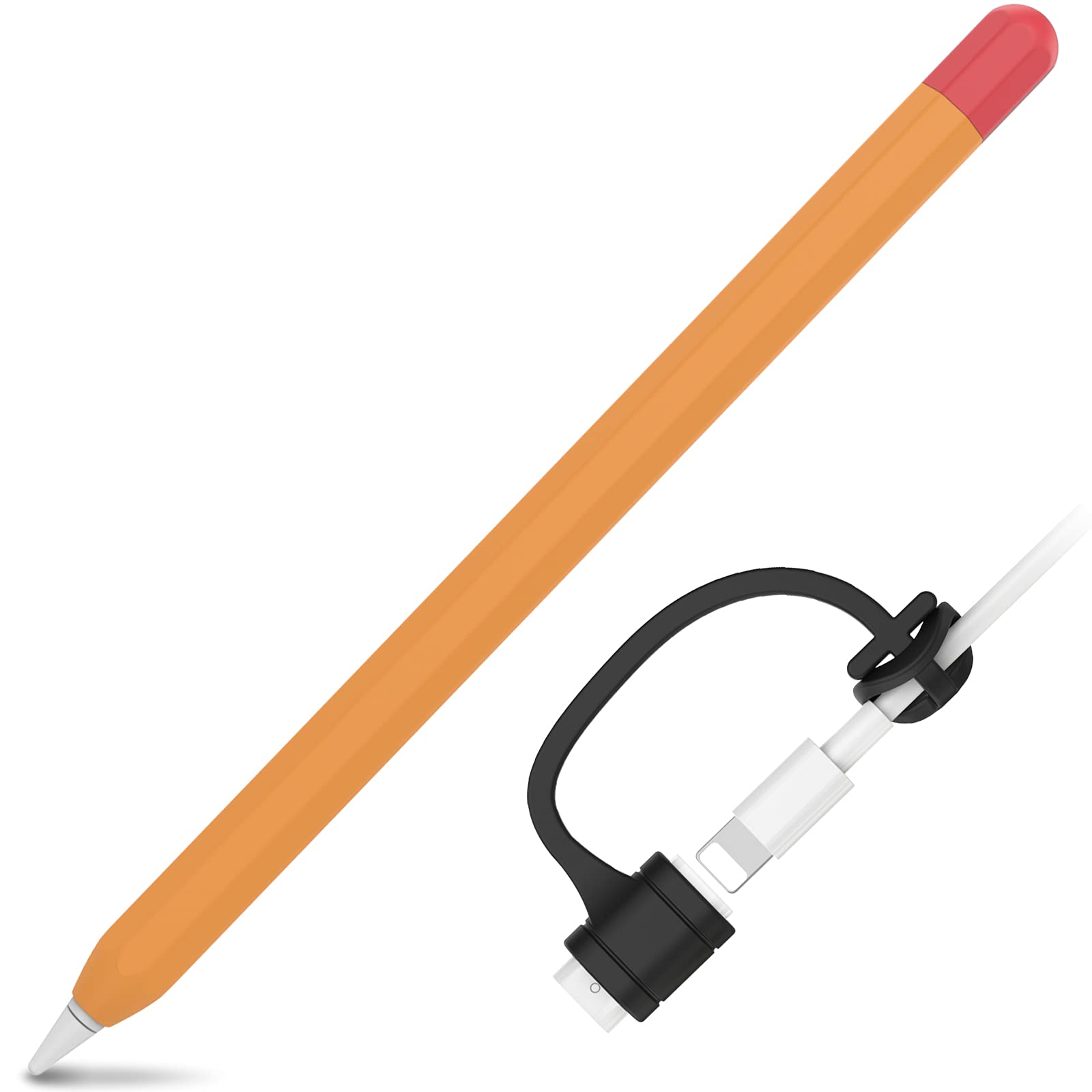 AhaStyle Duotone Case for Apple Pencil 1st Gen, Silicone Sleeve Cover with Cable Adapter Tether Kit Compatible with Apple Pencil 1st Generation(Orange