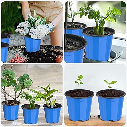 LATERN 50Pcs 15cm Plastic Plant Flower Pots, Blue Lightweight Seed Starting Pots Nursery Seedlings Pots Flower Plant Container (15 x 13cm)